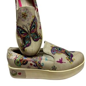 Goby Size 37 US 6.5 Butterfly Colorful‎ Retro Slip On Canvas Sneakers
